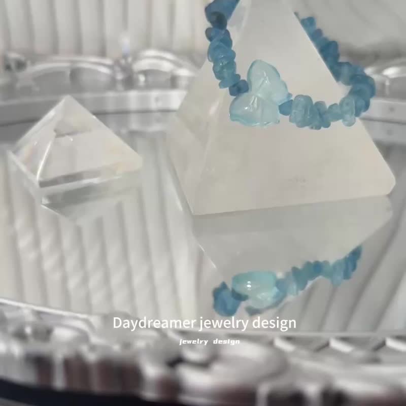魔鬼蓝海蓝宝蝴蝶糖豆设计款手链 - 手链/手环 - 水晶 蓝色