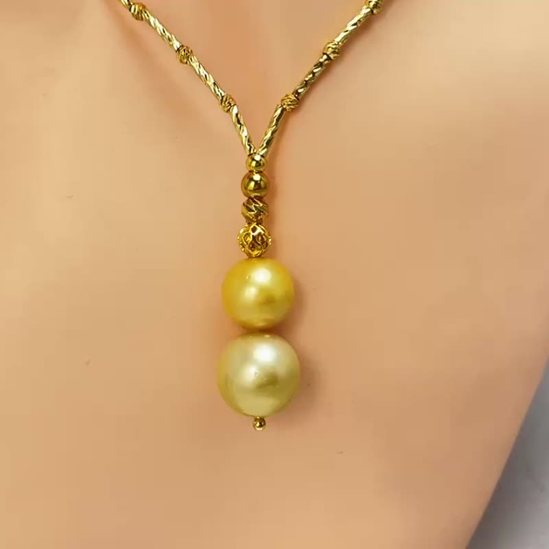 金色光芒 天然海水珍珠 菲律宾金珠 香槟金色 纯银 项链/毛衣链 - 项链 - 珍珠 金色