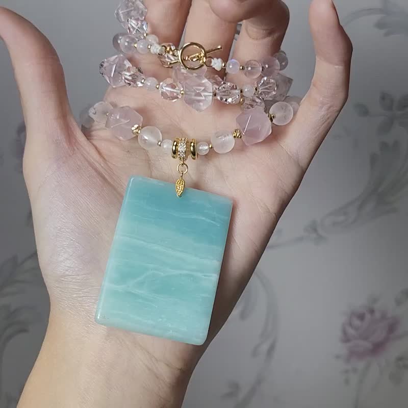 天河石 无饰牌 蓝月光 粉晶 六字真言 白水晶 智慧灵性 项链 单品 - 项链 - 宝石 绿色