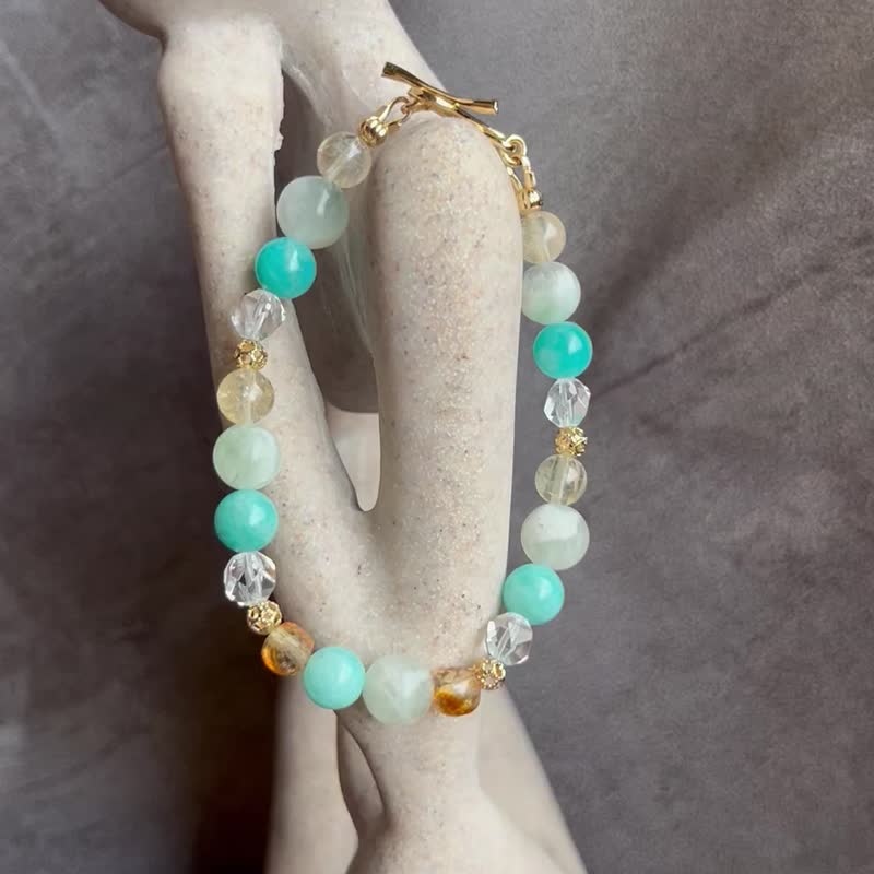 晶石手串 羽毛萤石/天河石/黄水晶/白水晶 14k包金配饰 - 手链/手环 - 半宝石 