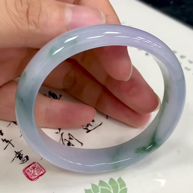 冰种 天然翡翠 缅甸 A玉 玉镯 • 冰种紫罗兰飘花翡翠贵妃镯 - 手链/手环 - 玉石 紫色