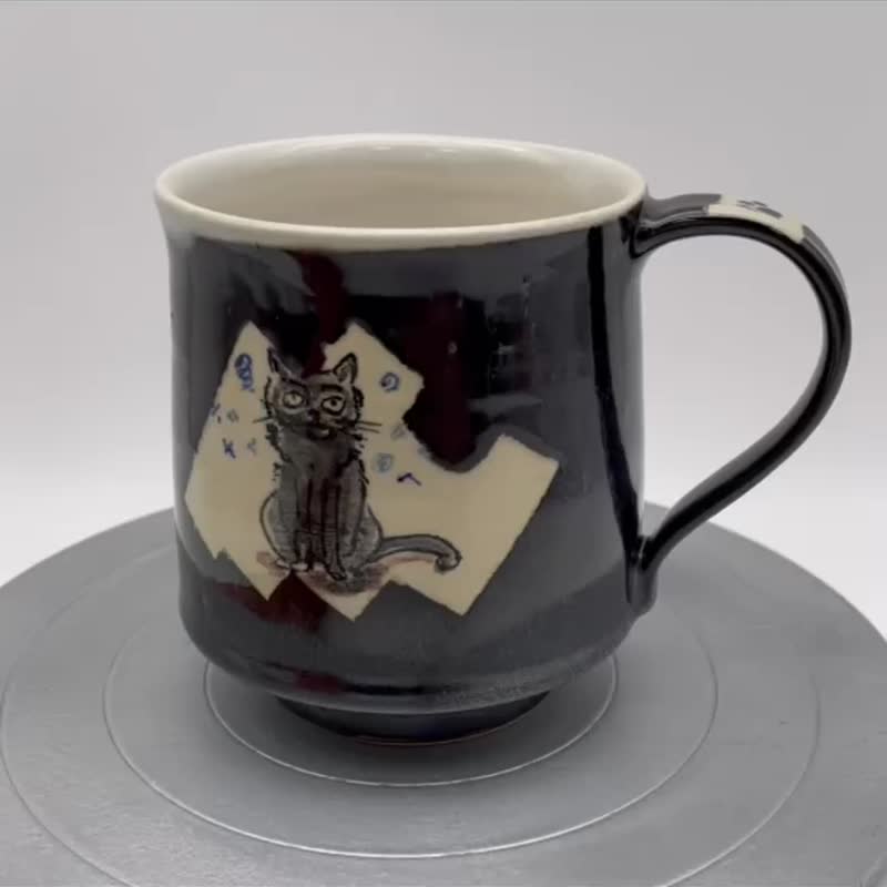 【陶佐陶 TAOZOTAO】猫咪马克杯-黑白釉(混乱猫&无言猫款) - 其他杯子 - 瓷 黑色