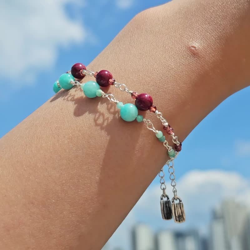 绿柱石 925 纯银 手链 & 项链 套组 주카이 JUKAI - 手链/手环 - 半宝石 绿色