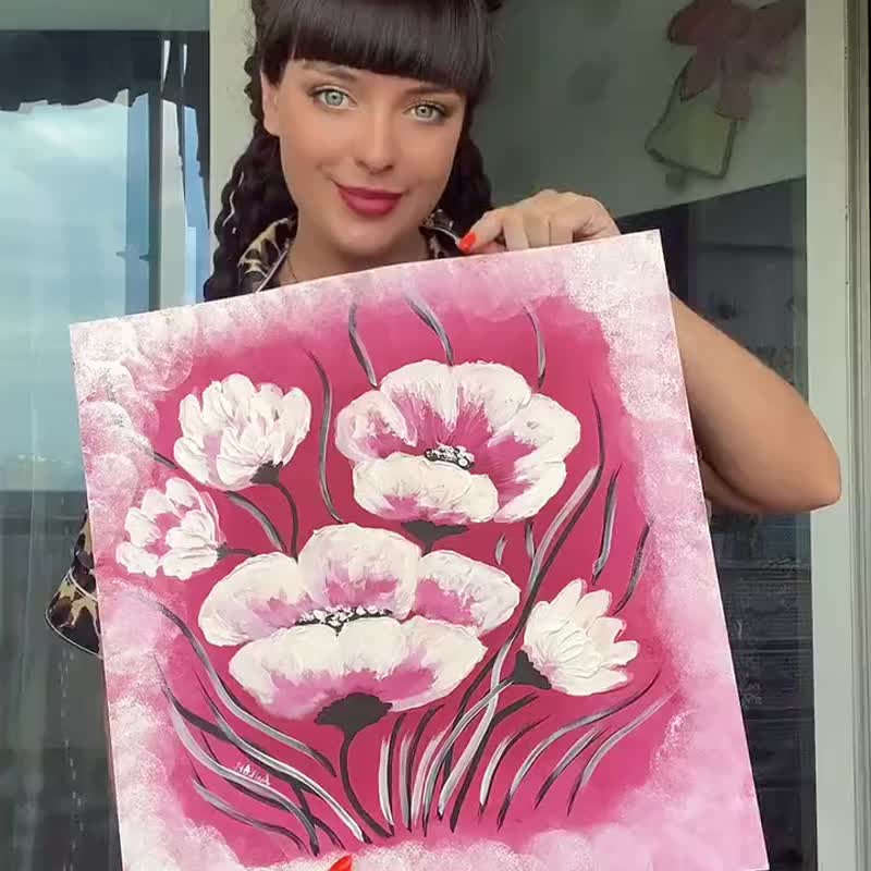 罂粟画原创艺术风景画花画美丽的Impasto花小画16.1by16.1by Myri - 海报/装饰画/版画 - 其他材质 多色