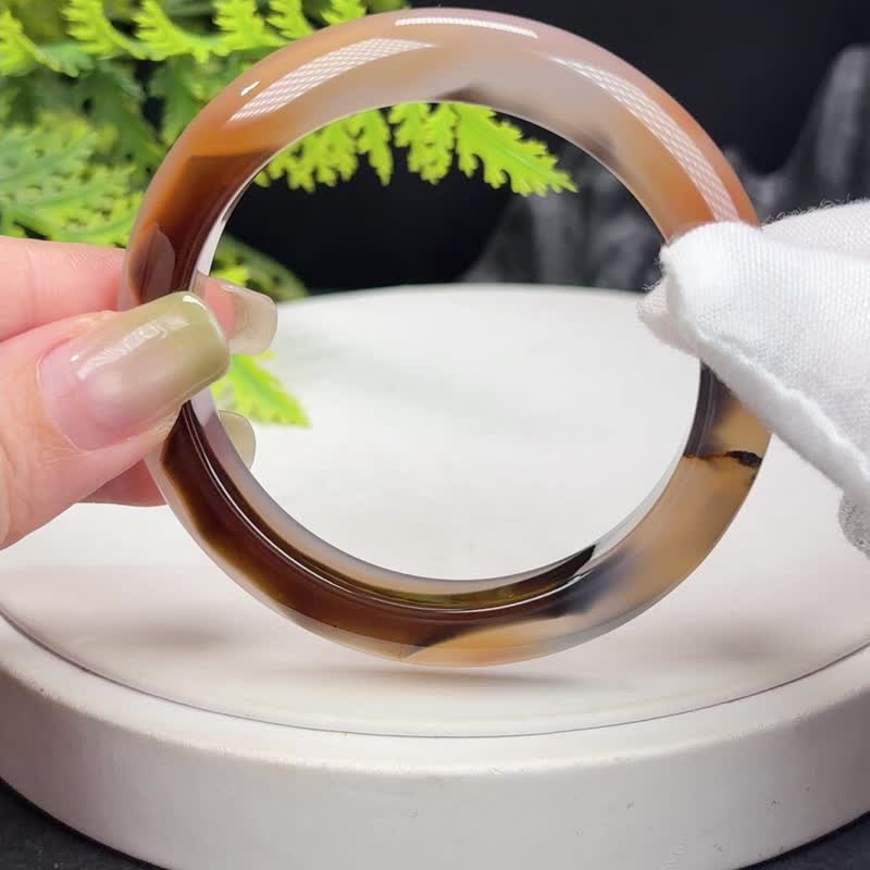 蜜糖棕色 景观玛瑙手镯 53+MM 冰透起光飘花 玉髓手环 甜蜜幸福 - 手链/手环 - 半宝石 