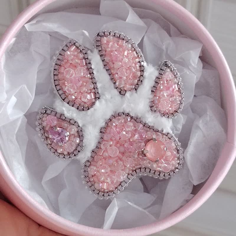 白色爪形胸针、粉红色爪形别针、狗狗比赛号码夹、爱狗人士礼物 - 胸针 - 玻璃 粉红色