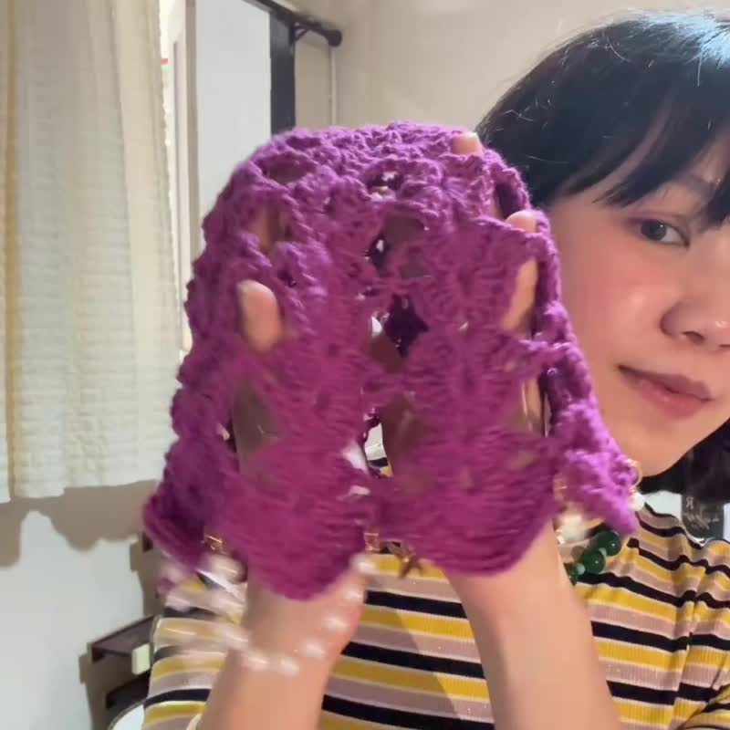 缀饰小物网眼帽（葡萄） - 帽子 - 棉．麻 紫色