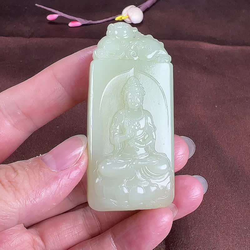 秒杀价 收藏级新疆和田玉若羌黄口料观音吊坠玉质细腻温润 - 手链/手环 - 玉石 