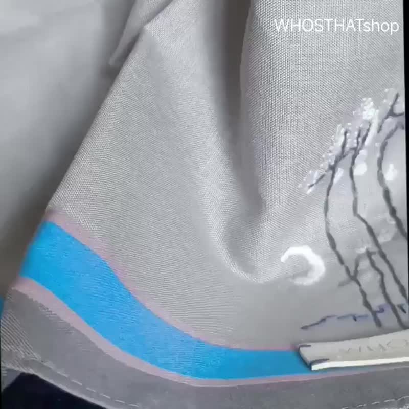 手工刺绣画 色织全棉手帕 (月夜) 免费客制手綉英文字母 - 手帕/方巾 - 棉 灰色