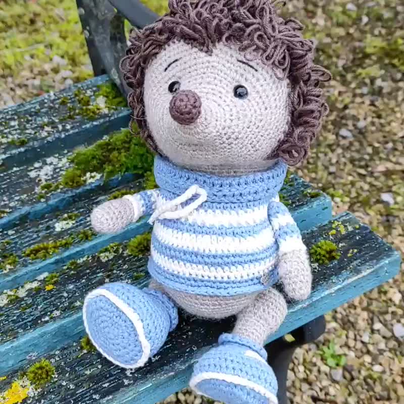 Hedgehog in hoodie crochet soft toy amigurumi gift for her gift for child gift f - 玩具/玩偶 - 棉．麻 多色