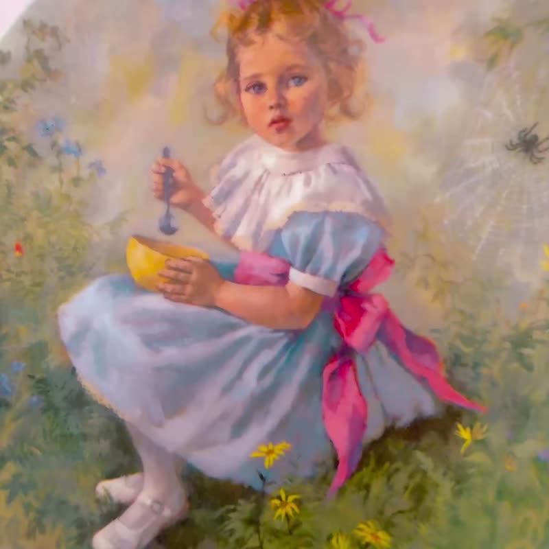 1981 年 美国画家手绘限量收藏盘Little Miss Muffet 瓷盘 限量盘 - 摆饰 - 瓷 多色