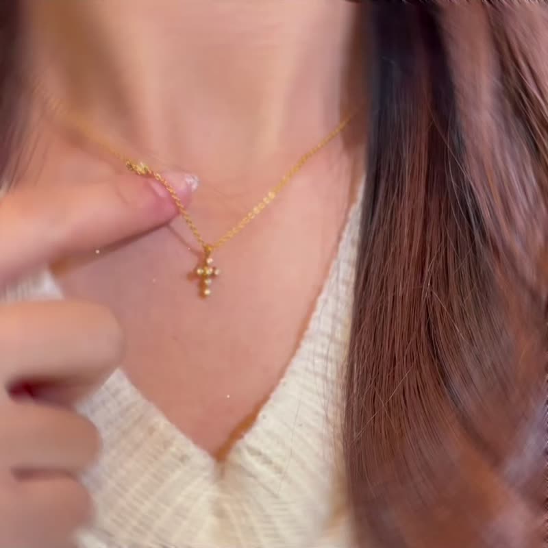 Giftest 纯银镀18K金/醒悟 可洗澡抗过敏基督教十字架项链圣经N93 - 项链 - 纯银 金色