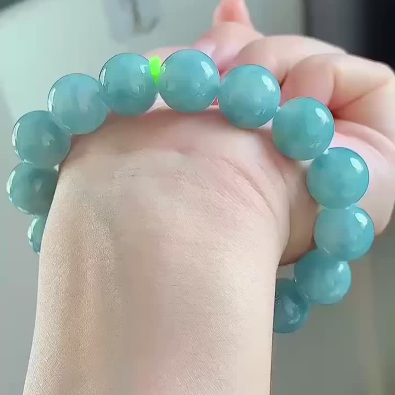 天然翡翠 缅甸 A玉 玉珠 玉链 手链 • 冰种蓝水翡翠手串 - 手链/手环 - 玉石 蓝色