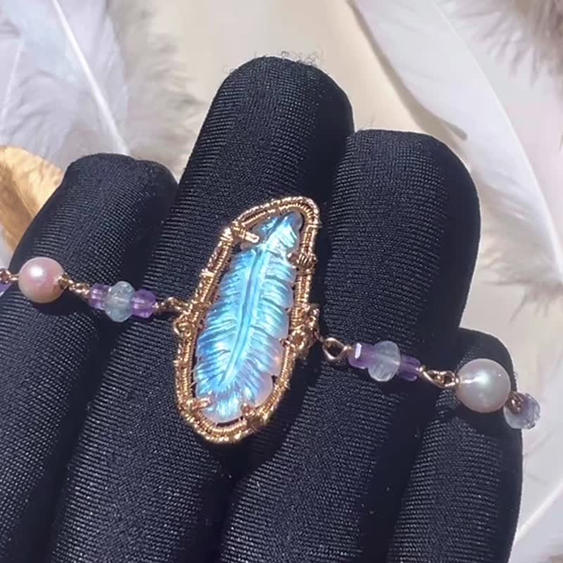 纯手工14K包金绕线月光石珍珠宝石手链 - 手链/手环 - 宝石 多色