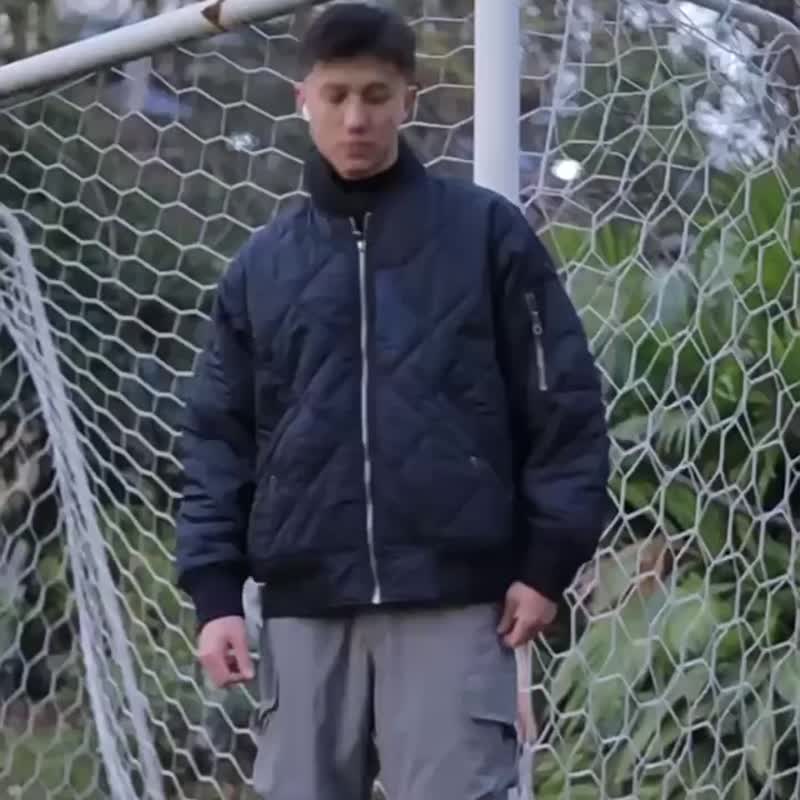 冬季菱格飞行员棉衣夹克 男士棒球服棉服外套 - 男装外套 - 棉 蓝色