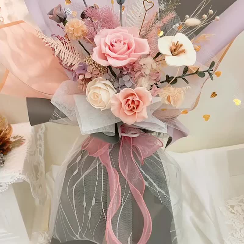 永生花束.求婚.结婚登记.惊喜.仪式感.情人节.生日.毕业.母亲节 - 干燥花/捧花 - 植物．花 粉红色
