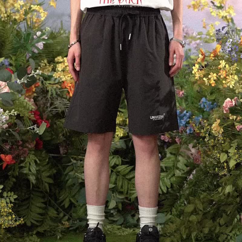 UNVESNO基础松紧腰短裤男国潮牌夏季五分裤子休闲运动百搭TR-3142 - 男士短裤 - 棉 蓝色