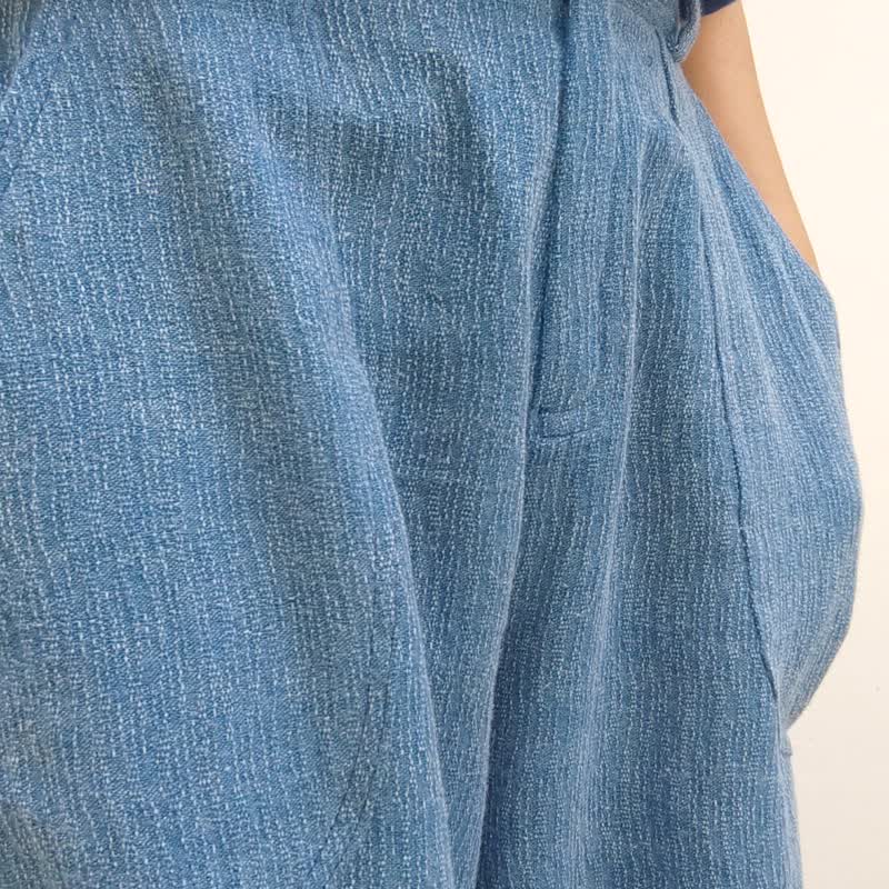 Rio Pants - 靛蓝染石洗宽裤 - 女装长裤 - 棉．麻 蓝色