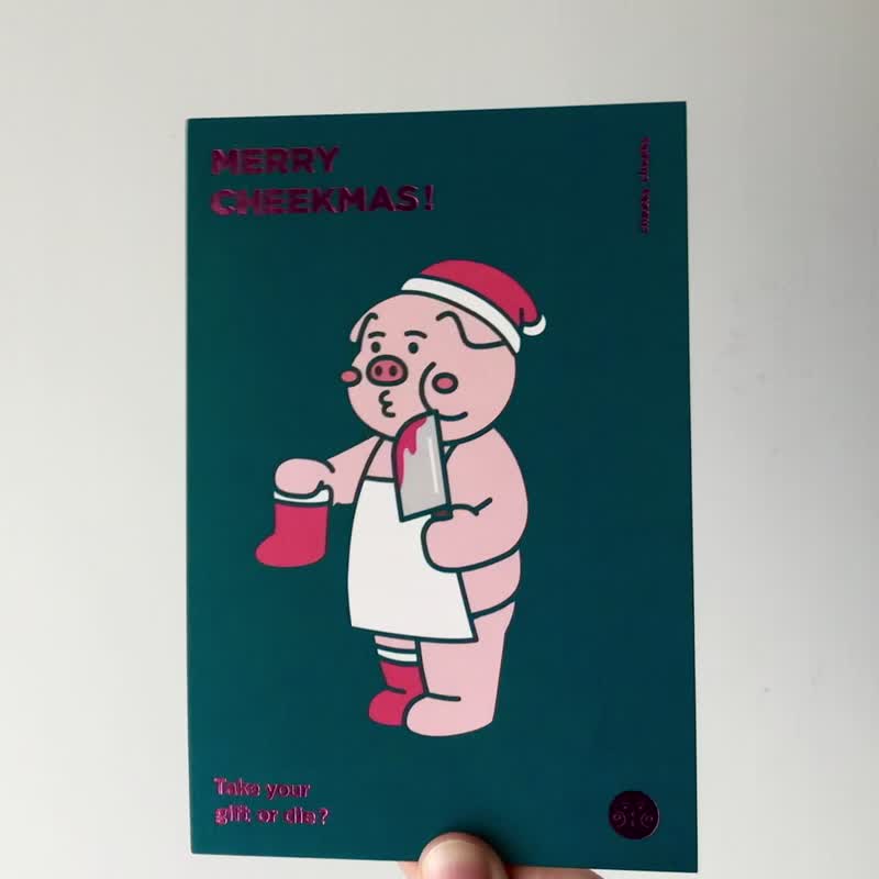 cheeky cheeky 厚面子 厚面猪 Merry Cheekmas 圣诞卡 烫金 信封 - 卡片/明信片 - 纸 白色