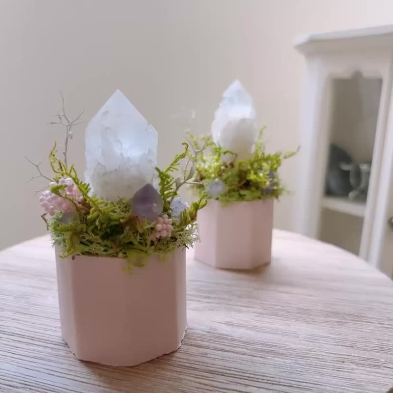 菠萝白水晶簇-幽静小雪山。永生叶材绿植栽 - 植栽/盆栽 - 水晶 白色