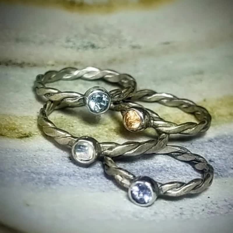 【Captain Flint手作银饰】缱绻星选 天然彩色宝石 纯银麻花戒指 - 戒指 - 宝石 