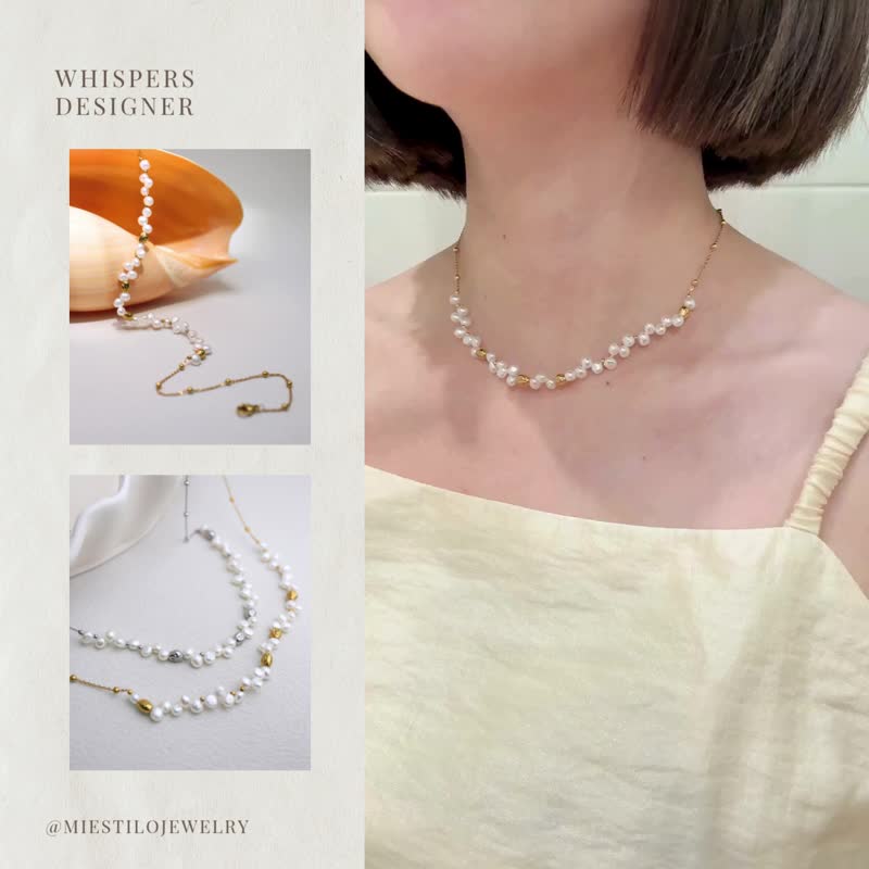【设计师WHISPERS系列】浪沫。错落珍珠项链 - 项链 - 不锈钢 银色