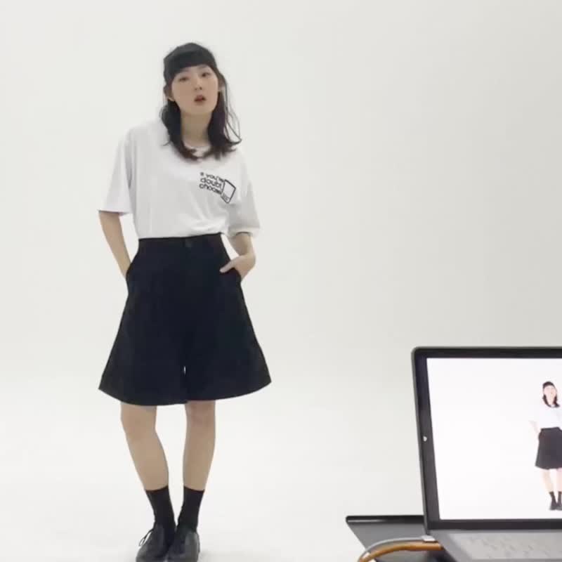 率性打褶短裤 - 黑色 - 女装短裤 - 棉．麻 黑色