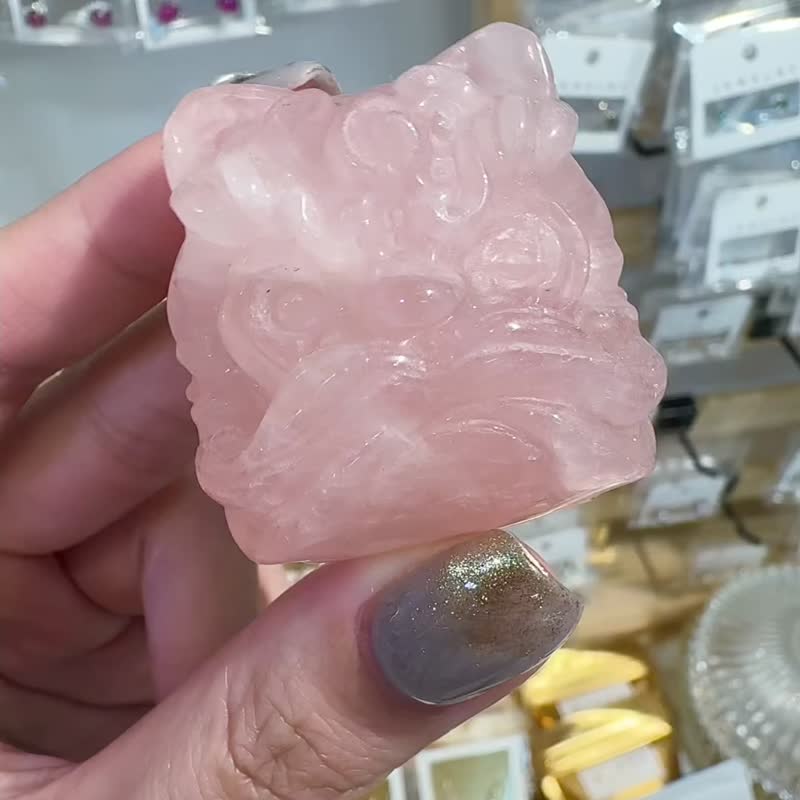 天然粉晶醒狮头磁场摆件旺人缘桃花办公室摆件消磁盘 - 其他 - 水晶 黑色