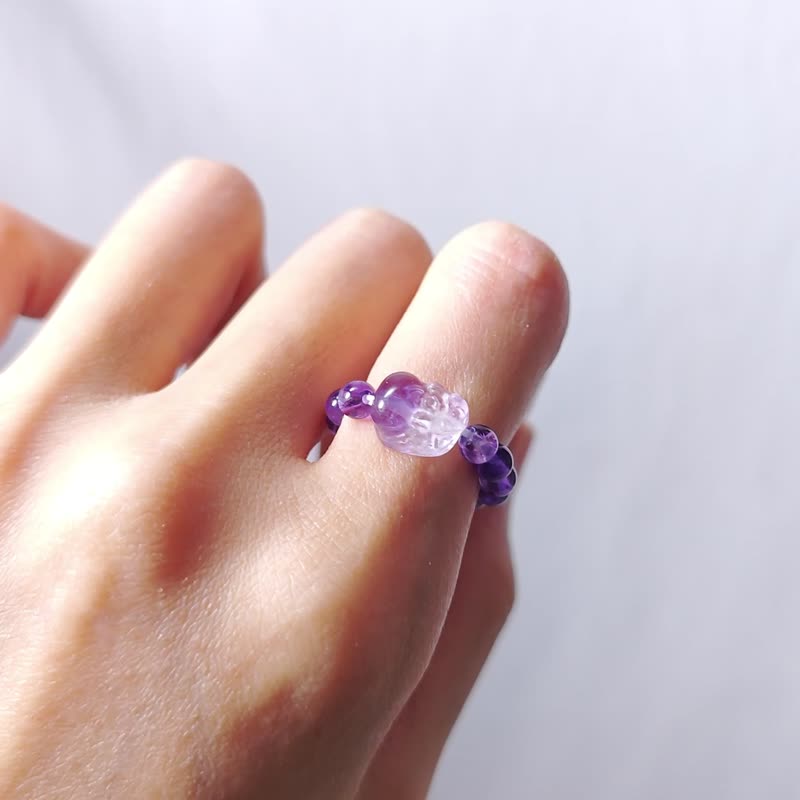 顶级紫水晶貔貅 龙 招财 智慧 事业 弹性戒指 洗澡免摘 定制 礼物 - 戒指 - 宝石 紫色