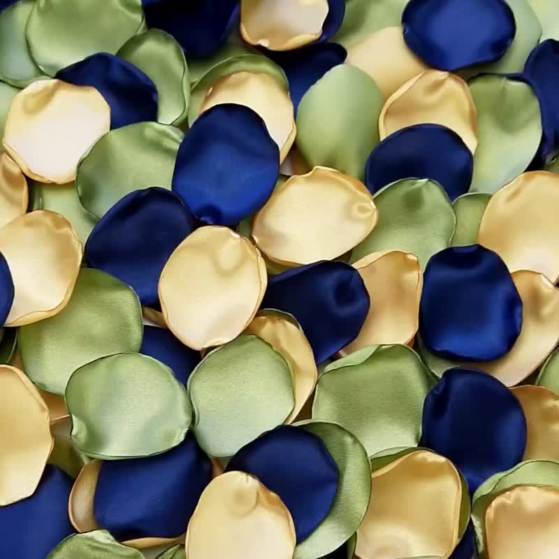 Sage green wedding petals Navy blue petals Gold petals Sage green blue wedding - 干燥花/捧花 - 丝．绢 