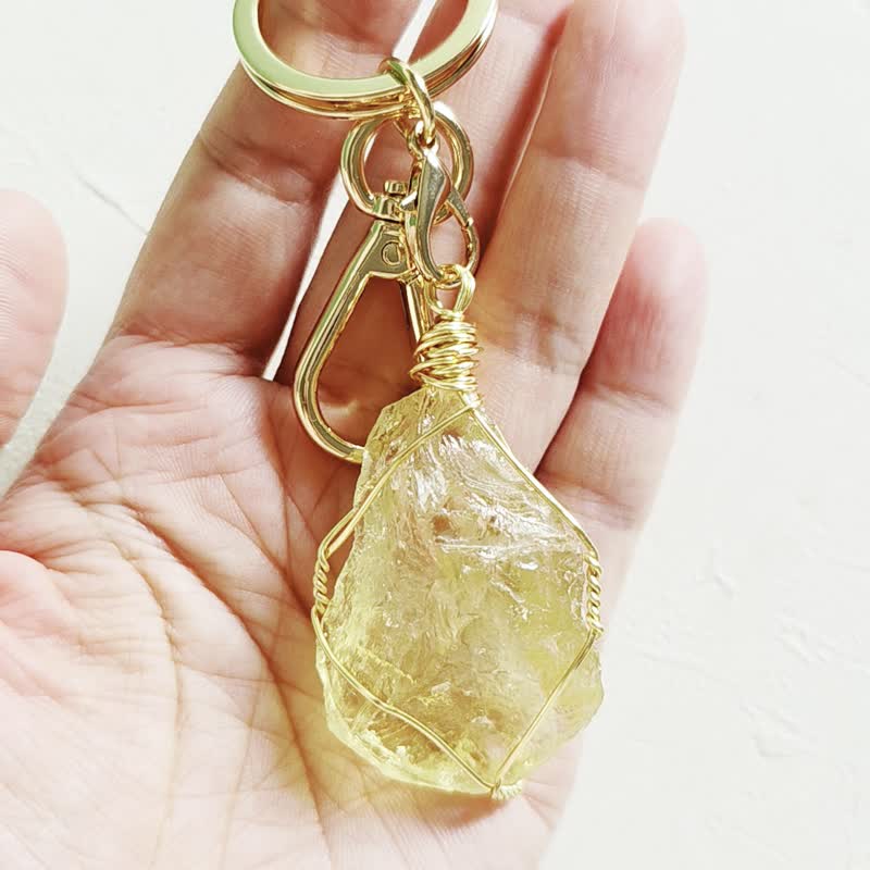 柠檬晶钥匙圈 -贵人事业财运自信勇气 - 天然水晶矿石钥匙圈 - 钥匙链/钥匙包 - 宝石 黄色