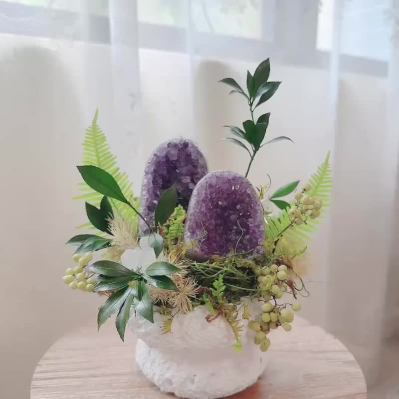 灵峰并立 登峰造极 紫水晶植景。永生叶材绿 - 植栽/盆栽 - 水晶 紫色