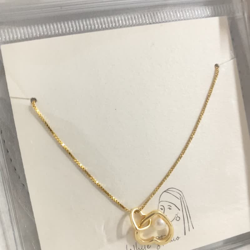 【心心相印】天然淡水珍珠颈链 (银/金) 全925纯银 淡水珍珠项链 - 项链 - 纯银 白色