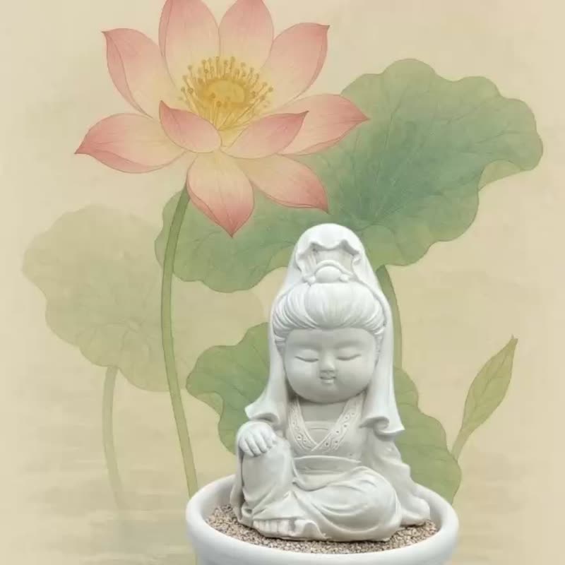 净念吉祥观音小佛圭藻小盘 文青扩香风格独特 禅风静心生活美物 - 香薰/精油/线香 - 水泥 白色