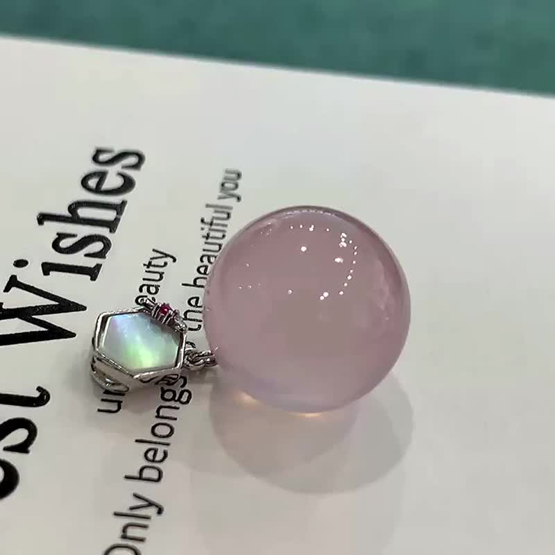 极品:天然莫桑比克星光粉晶小球镶嵌小吊坠 锁骨链 颜色粉嫩 - 吊饰 - 水晶 