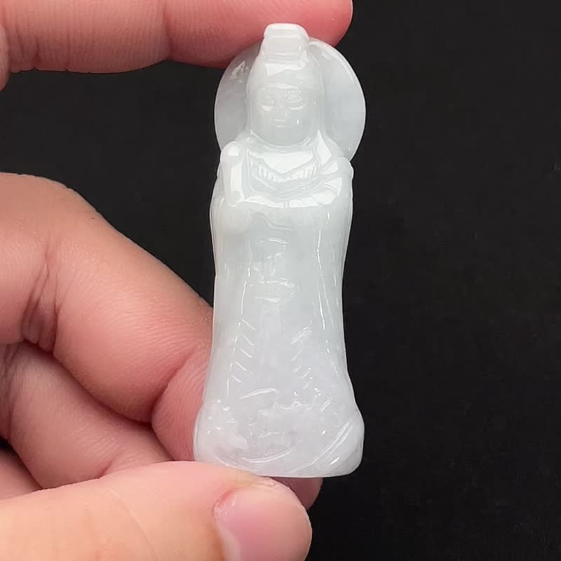 【天上圣母】白翡翡翠妈祖吊饰 | 天然缅甸翡翠A货 | 送礼 - 吊饰 - 玉石 白色