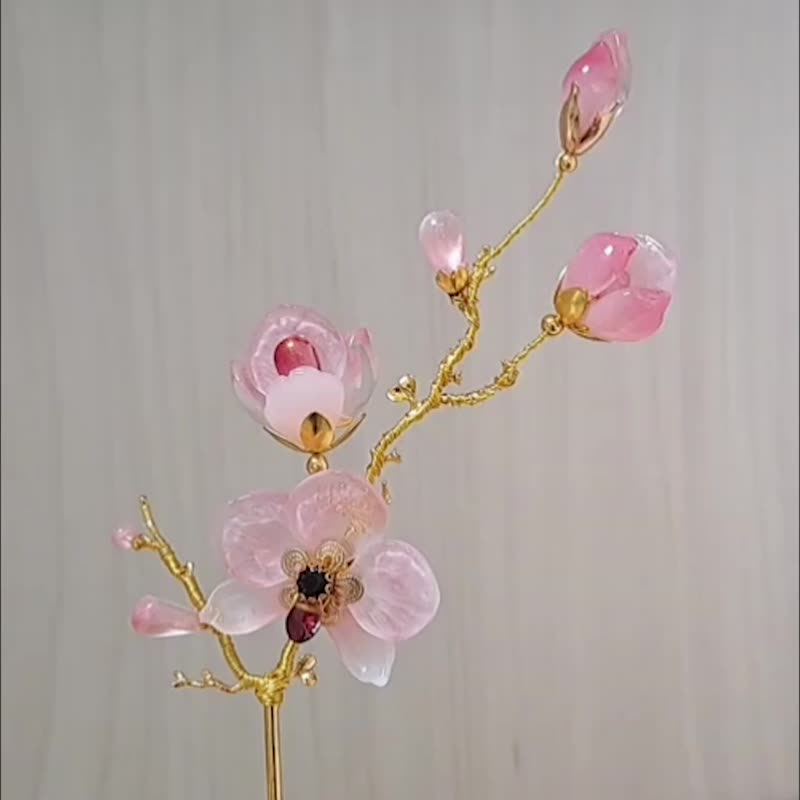 琉璃蝴蝶兰系列~【桃粉色】发簪 - 发饰 - 玻璃 黄色