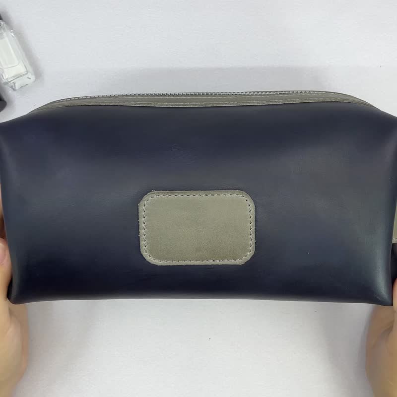 手工皮革洗漱包/个性化化妆盥洗包/男士旅行包 - 化妆包/杂物包 - 真皮 蓝色