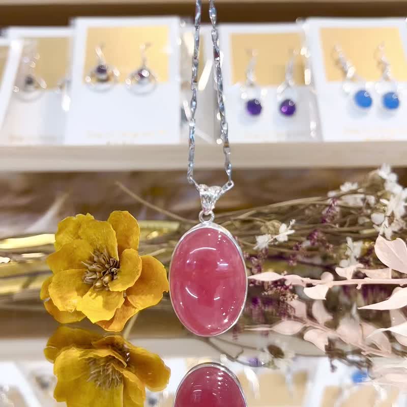 顶级冰种玫瑰红纹石简约项链浓色天花板主正桃花爱情甜蜜招正桃 - 项链 - 水晶 红色