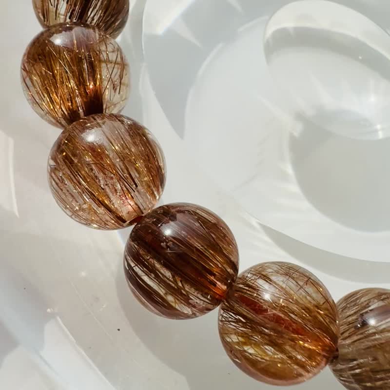 精品级玻璃透体闪亮顺发铜发水晶 10mm25.28g 正财事业正能量避邪 - 手链/手环 - 水晶 金色