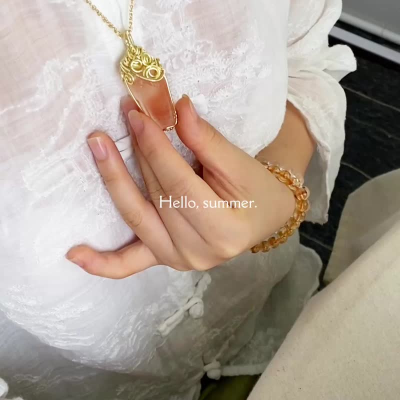 【红兔毛水晶】手作天然原石吊饰 / 聚宝盆 - 项链 - 宝石 红色
