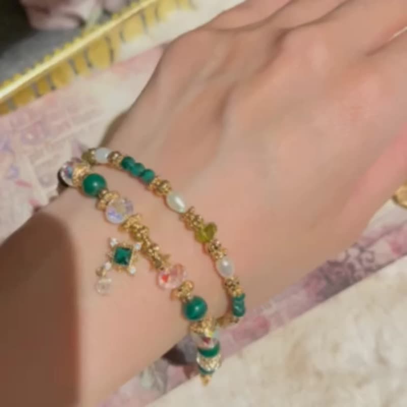 施华洛世奇白水晶x孔雀石手链 - 手链/手环 - 铜/黄铜 绿色