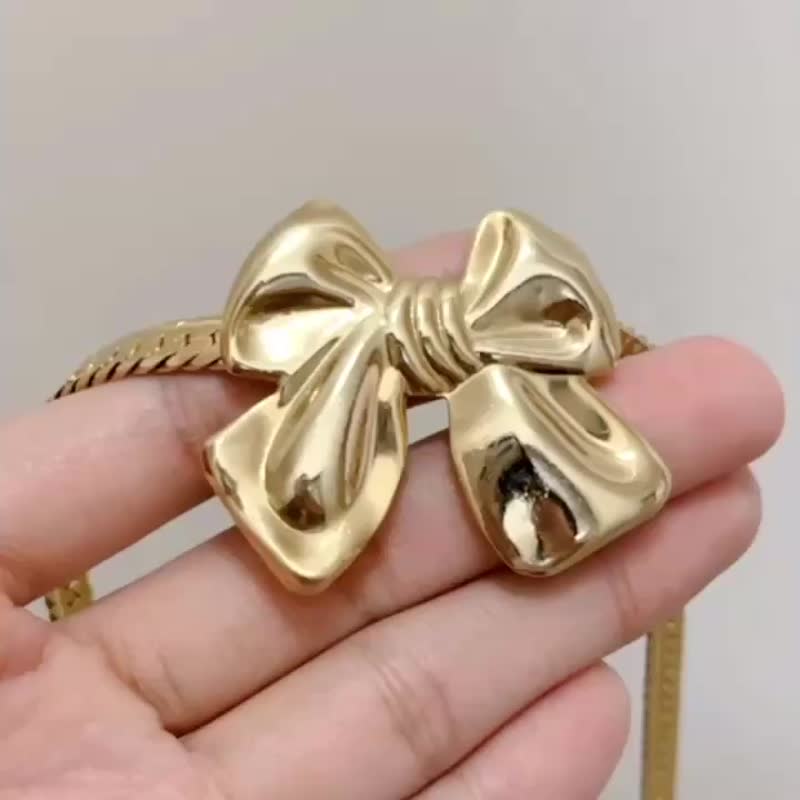 韩国制金色蝴蝶结项链 - 项链 - 其他金属 金色