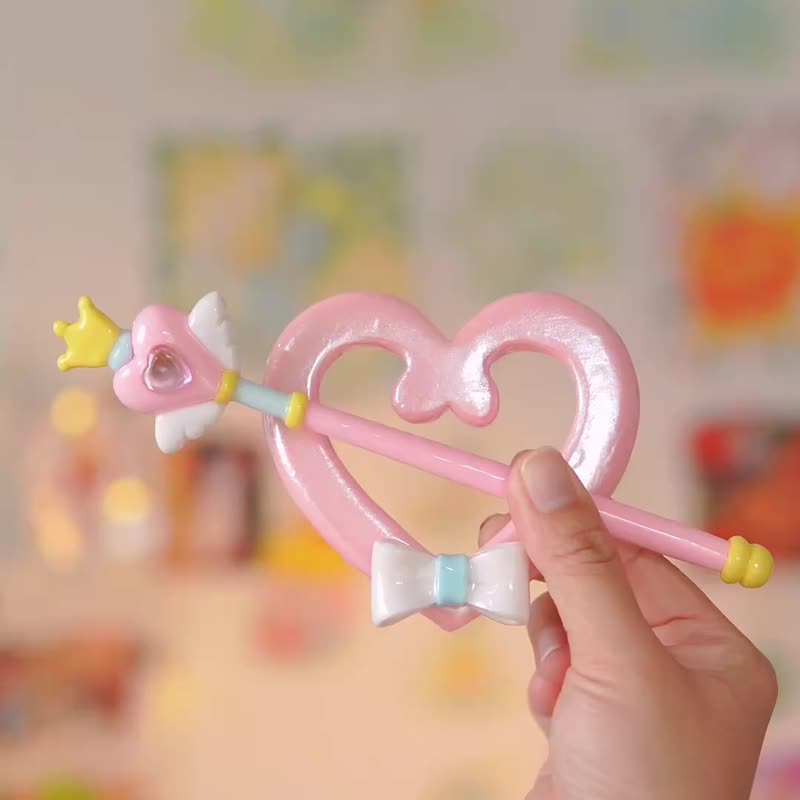 仙女风爱心发簪 – 粉彩魔法棒包子头饰，日系可爱手作饰品 - 发饰 - 其他材质 