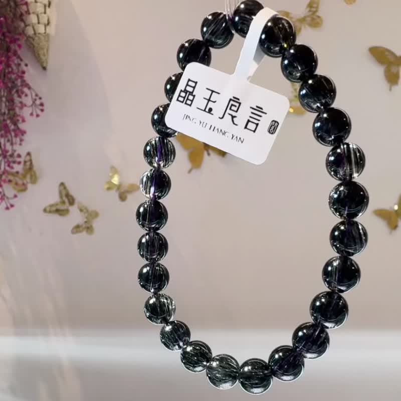 精品透体黑顺发黑发晶7.5-7.8mm17.09g水晶避邪防小人排除负能量 - 手链/手环 - 水晶 黑色