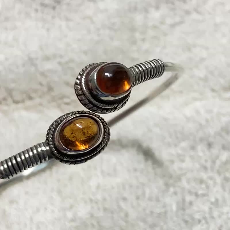 天然  黄水晶 手环 尼泊尔 手工制 925纯银 - 手链/手环 - 水晶 黄色