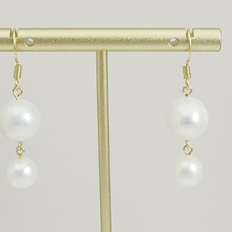 天然淡水珍珠 大珍珠 纯银 灵动 流苏 耳环 - 戒指 - 珍珠 白色