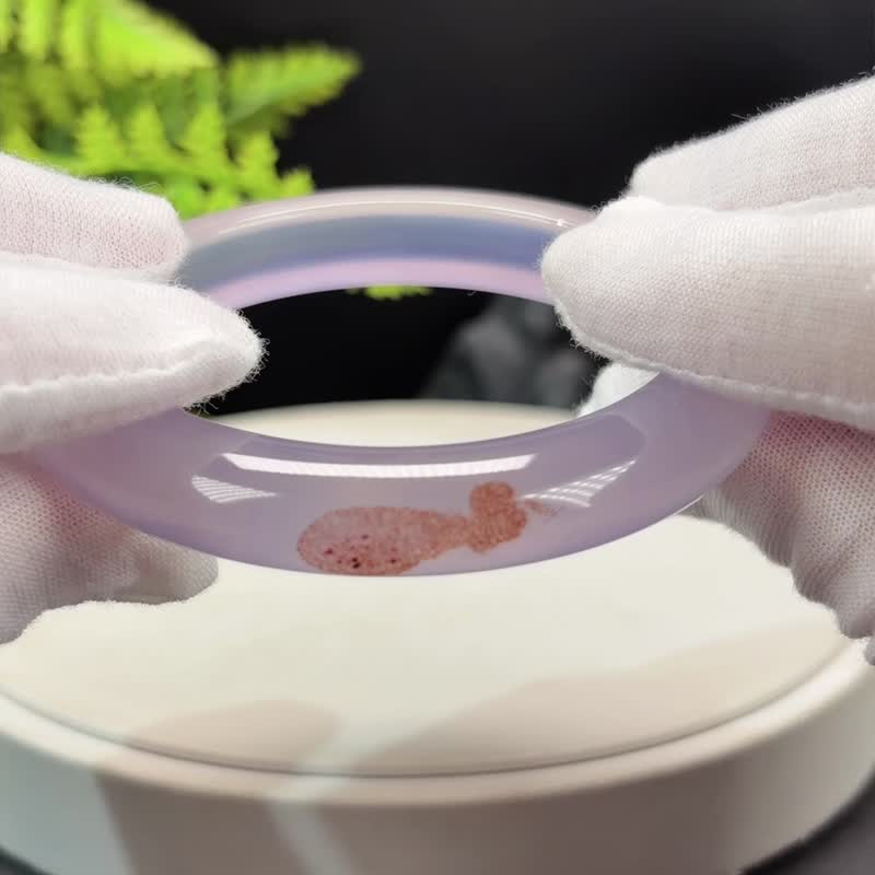 紫色玛瑙手镯 冰透起光 龙鳞纹 飘朱砂花 54mm - 手链/手环 - 半宝石 紫色