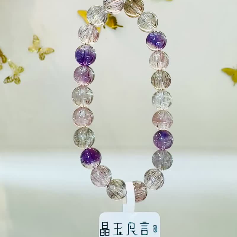 精品仙女轻透料彩超七水晶8.5mm19.66g带彼岸花三轮骨干高频水晶 - 手链/手环 - 水晶 多色