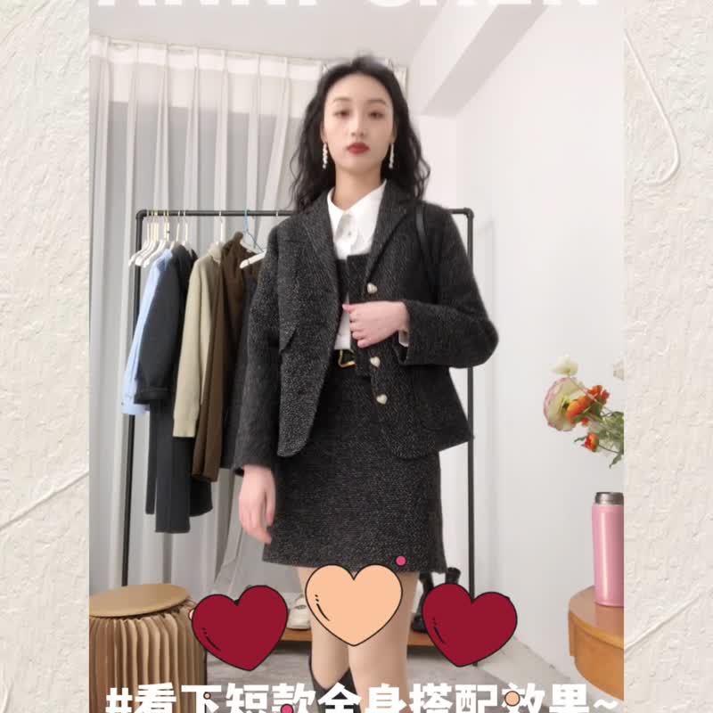 限量贩售 小香风 西装马甲半身裙套装2023春装新款 简约通勤 - 女装西装外套/风衣 - 其他人造纤维 黑色